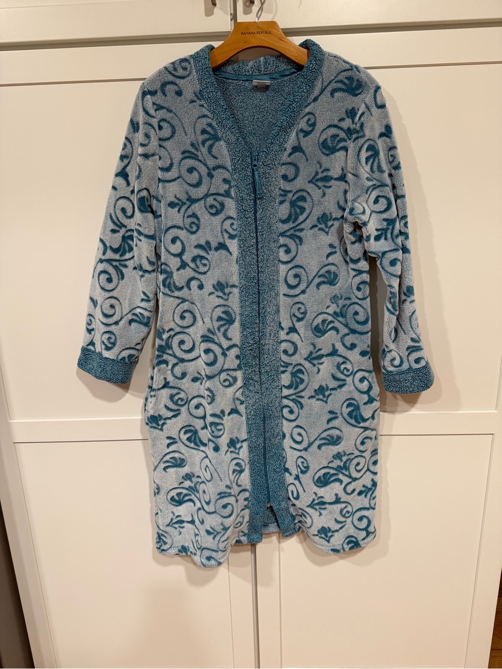 croft & barrow Teal Patterned Zip-Front Fuzzy Cardigan